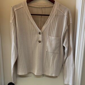 Lush Beige V-Neck Sweater with Buttons
